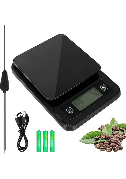 Siyah Stil Çoklu Mutfak Terazisi Akıllı Elektronik Dijital Kahve Tartı, Zamanlayıcı Sıcaklık Probu ile Mutfak Için Yüksek Hassasiyetli LED Ekran (Yurt Dışından)