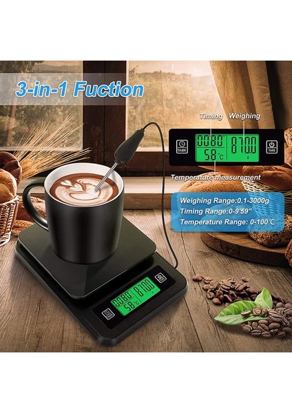 Siyah Stil Çoklu Mutfak Terazisi Akıllı Elektronik Dijital Kahve Tartı, Zamanlayıcı Sıcaklık Probu ile Mutfak Için Yüksek Hassasiyetli LED Ekran (Yurt Dışından) fiyatları
