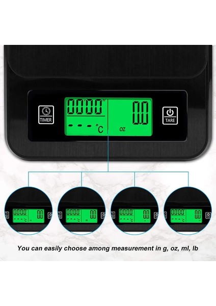 Siyah Stil Çoklu Mutfak Terazisi Akıllı Elektronik Dijital Kahve Tartı, Zamanlayıcı Sıcaklık Probu ile Mutfak Için Yüksek Hassasiyetli LED Ekran (Yurt Dışından) fırsatları