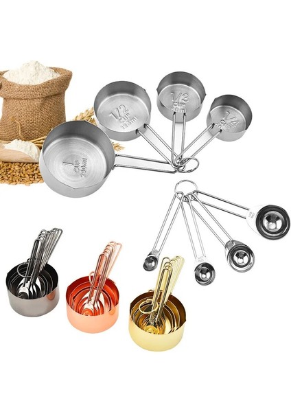 Gri Stil 8 Adet Ölçme Fincanları Ölçme Kaşık Seti Paslanmaz Çelik Kuru ve Sıvı Malzemeler Gül Altın Altın Mutfak Pişirme Aksesuarları (Yurt Dışından) fiyatları