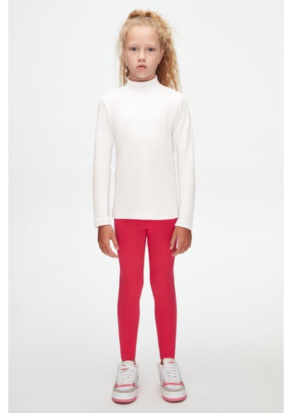 Ekru Basic Kışlık Yarım Balıkçı Yaka Uzun Kollu Kız Çocuk Tişört