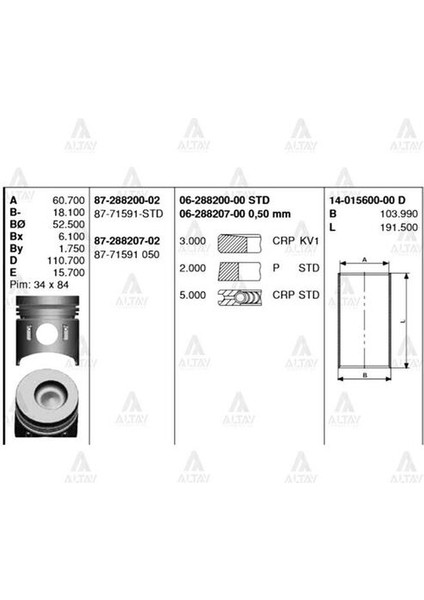 06-288200-00 Piston Segmanı (Std) Mitsubishi Canter FE304 FE444 (100MM) (3 2 5) 4D30 4D30 ME012070