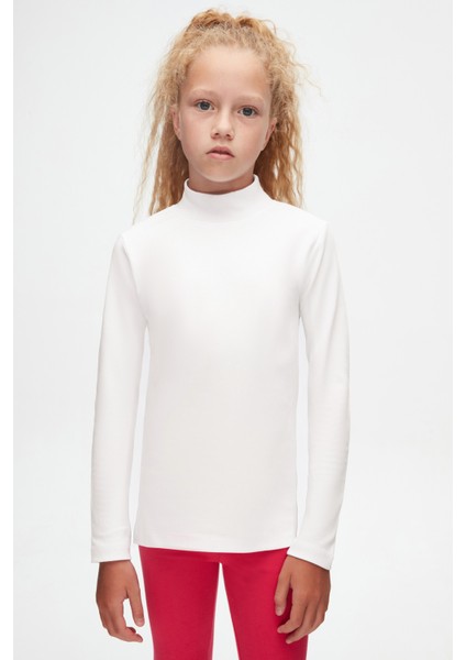 Ekru Basic Kışlık Yarım Balıkçı Yaka Uzun Kollu Kız Çocuk Tişört fiyatları