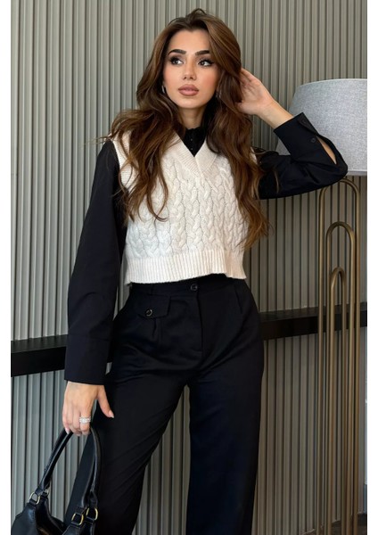 V Yaka Kadın Triko Süveter