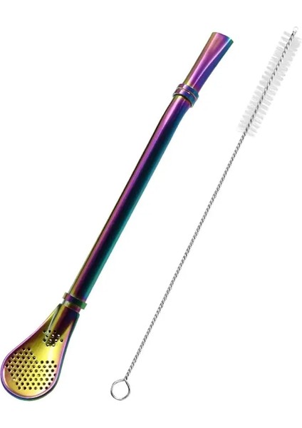 Gökkuşağı Stili Paslanmaz Çelik Hasır Filtreli Kaşık,yerba Mate Bombilla,uzun Saplı Temizleme Fırçalı Çay Süzgeci,gevşek Yaprak Çay Içme (Yurt Dışından)