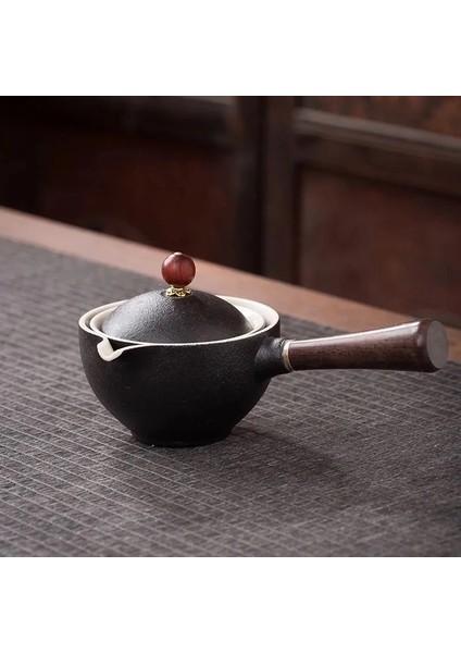 Siyah Stil Ahşap Saplı Seramik Demlik Yan Saplı Pot Ev Kung Fu Oolong Filtre Çay Makinesi Yaratıcı Teaware Hediyeler (Yurt Dışından)