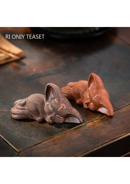 Bir Stil 9.2x3.5x4.4cm Çin Yixing Mor Kil Heykel Çay Pet Şanslı Tilki Heykeli Sanat Süsler Hayvan Çay Heykelcik El Sanatları Ev Çay Seti Dekorları Hediyeler (Yurt Dışından) modelleri