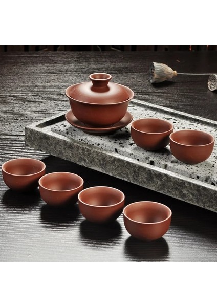 Sarı Stil Yixing Mor Kum Çay Seti Siyahkırmızı Seramik Kung Fu Çaydanlık El Yapımı Çay Fincanı Gaiwan Tureen Çay Töreni (Taş Masa Dahil Değildir) (Yurt Dışından)