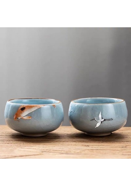 Çay Fincanı1 Tarzı Ru Fırın Çay Fincanı Seramik Ru-Porselen Gracked Glaze Master Cup Bireysel Fincan Tek Fincan Çay Kase Kung Fu Çay Bardağı Hediye Seti Çay Fincanları (Yurt Dışından)