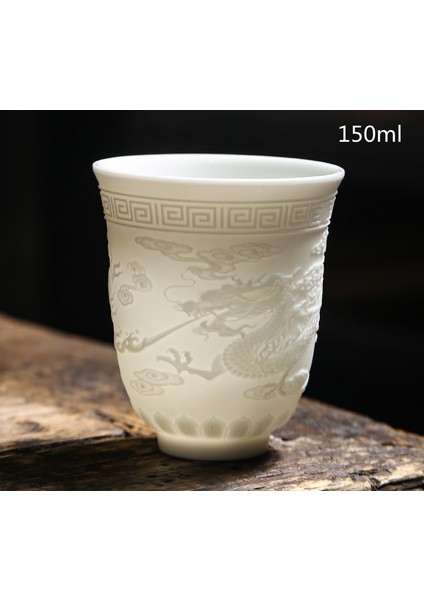 No.15 Tarzı Çin Beyaz Porselen Çay Bardağı El Üç Boyutlu Kabartma Çay Kasesi Büyük Kapasiteli Çay Bardağı Seti Aksesuarları Ana Fincan (Yurt Dışından)