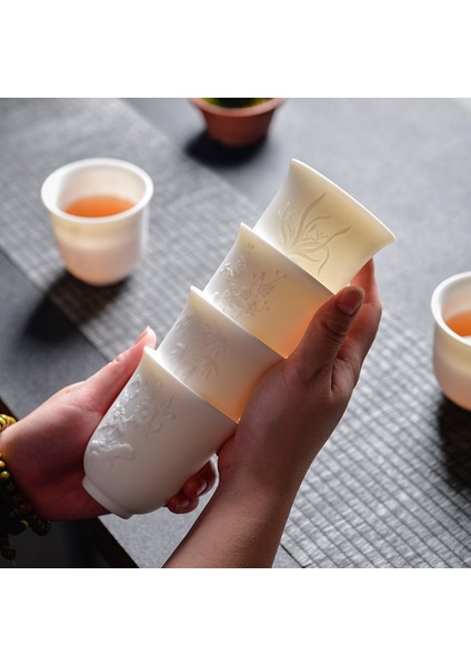 No.15 Tarzı Çin Beyaz Porselen Çay Bardağı El Üç Boyutlu Kabartma Çay Kasesi Büyük Kapasiteli Çay Bardağı Seti Aksesuarları Ana Fincan (Yurt Dışından) modelleri