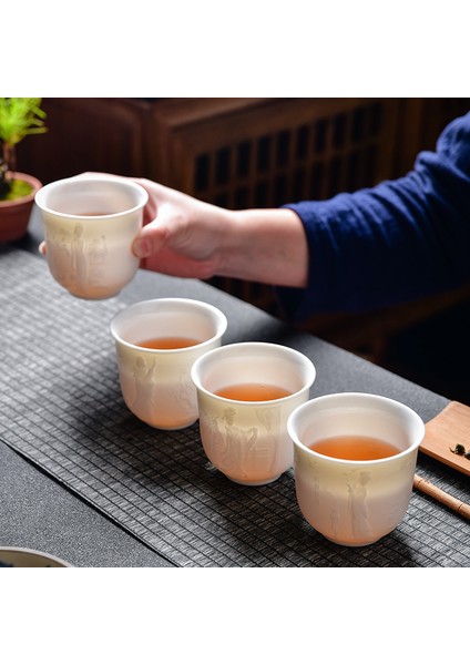 No.15 Tarzı Çin Beyaz Porselen Çay Bardağı El Üç Boyutlu Kabartma Çay Kasesi Büyük Kapasiteli Çay Bardağı Seti Aksesuarları Ana Fincan (Yurt Dışından) fırsatları