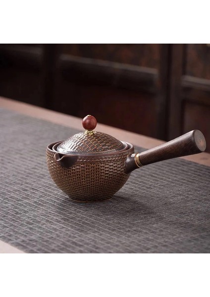 Kumral Tarzı Ahşap Saplı Seramik Demlik Yan Saplı Pot Ev Kung Fu Oolong Filtre Çay Makinesi Yaratıcı Teaware Hediyeler (Yurt Dışından)