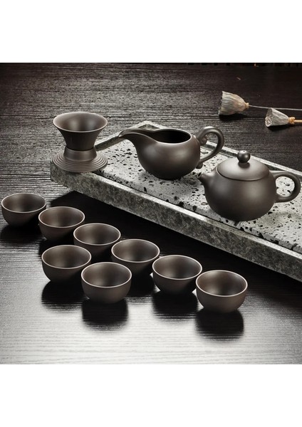Yeşil Stil Yixing Mor Kum Çay Seti Siyahkırmızı Seramik Kung Fu Çaydanlık El Yapımı Çay Fincanı Gaiwan Tureen Çay Töreni (Taş Masa Dahil Değildir) (Yurt Dışından)