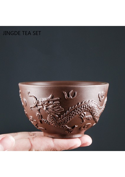 H1 Stili Retro Mor Kil Ejderha Desen Çay Kase Zhu Çamur Çay Fincanı El Yapımı Kabartma Ejderha ve Phoenix Çay Bardağı Taşınabilir Ana Fincan Çay Seti (Yurt Dışından)