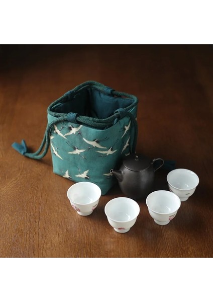 Erik Tarzı Sofra Çantası Kahve Saklama Çantası Seyahat Çay Seti Demlik Bardak Bez Çay Bardağı Antik Boyama Bez Çanta Kozmetik Çantası (Yurt Dışından) indirimleri