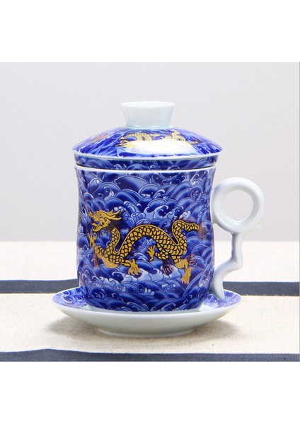 B Tarzı Dört Set Seramik Filtrelenmiş Çay Bardağı, Çay Bardağı ve Içme Fincanları Çiftlik Evi Dekoru Gaiwan Oda Dekorasyonu Mavi Porselen (Yurt Dışından) modelleri