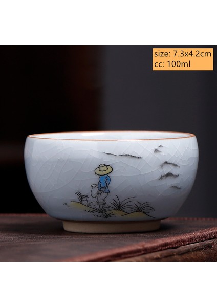B1 Stili Çin Antika Seramik Çay Fincanı Ru Fırın Buz Kırık Sır Çay Bardağı Kişisel Tek Fincan Çay Kase Özelleştirilmiş Ev Drinkware (Yurt Dışından)