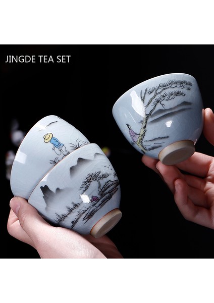 B1 Stili Çin Antika Seramik Çay Fincanı Ru Fırın Buz Kırık Sır Çay Bardağı Kişisel Tek Fincan Çay Kase Özelleştirilmiş Ev Drinkware (Yurt Dışından)