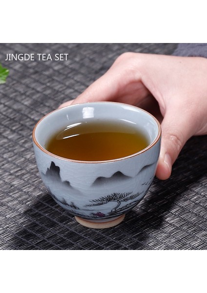B1 Stili Çin Antika Seramik Çay Fincanı Ru Fırın Buz Kırık Sır Çay Bardağı Kişisel Tek Fincan Çay Kase Özelleştirilmiş Ev Drinkware (Yurt Dışından)