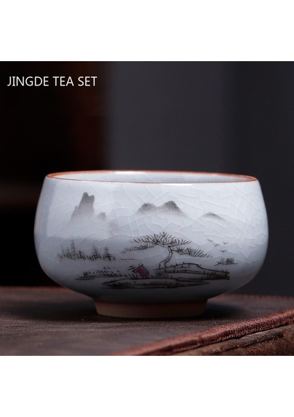 B1 Stili Çin Antika Seramik Çay Fincanı Ru Fırın Buz Kırık Sır Çay Bardağı Kişisel Tek Fincan Çay Kase Özelleştirilmiş Ev Drinkware (Yurt Dışından)