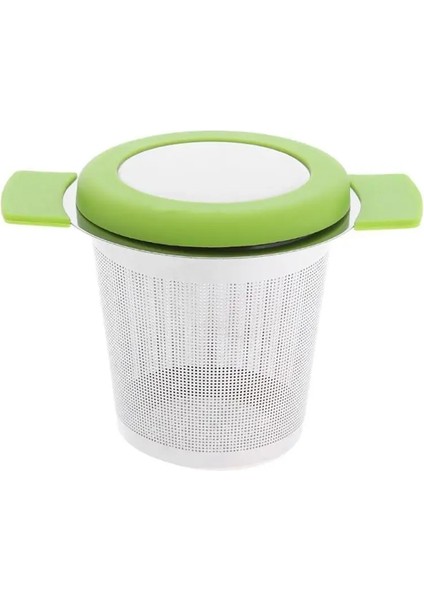 Yeşil Stil Paslanmaz Çelik Yeniden Kullanılabilir Çay Demlik Sepeti Kulplu Ince Örgü Çay Süzgeci Kapaklı Çay ve Kahve Filtreleri Gevşek Çay Yaprağı Için (Yurt Dışından)