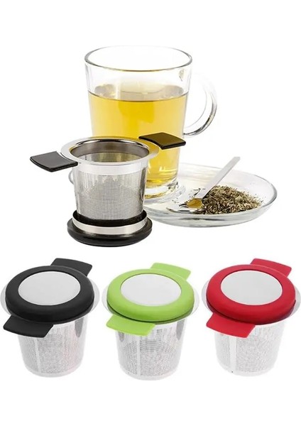 Yeşil Stil Paslanmaz Çelik Yeniden Kullanılabilir Çay Demlik Sepeti Kulplu Ince Örgü Çay Süzgeci Kapaklı Çay ve Kahve Filtreleri Gevşek Çay Yaprağı Için (Yurt Dışından) fırsatları