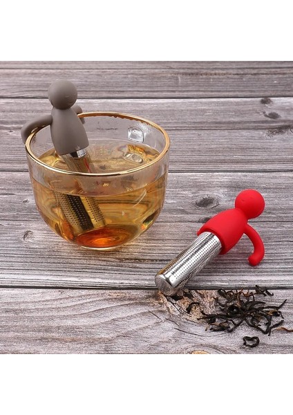Kırmızı Stil Silikon Paslanmaz Çelik Çay Yaprağı Demlik Sevimli Insanlar Örgü Süzgeç Bitkisel Baharat Filtresi Asılı Bardak Teaware Mutfak Aksesuarları (Yurt Dışından)