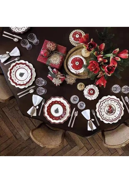 Şamdan4.2cm Tarzı Hazine Sert Porselen Noel Oyuncak Sevinç Poligon Yemek Tabağı Noel Fincan Tabağı Kase Şamdan (Yurt Dışından)