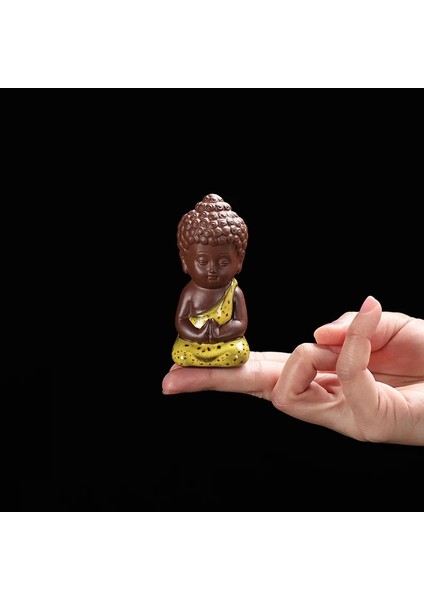 D3- 3.6x7.9cm Stili Yaratıcı Mor Kil Çay Pet Süsleme Güzel Küçük Buda Keşiş Heykelcik El Yapımı Heykel Çay Seti Dekor Bahçe Bonsai Sanat (Yurt Dışından)