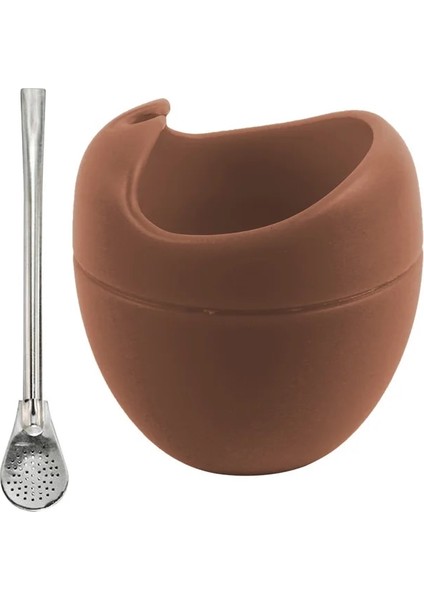 Kahverengi Tarzı Silikon Yerba Mate Cup Kabak Bombilla Samanlı Bpa Içermez (Yurt Dışından)