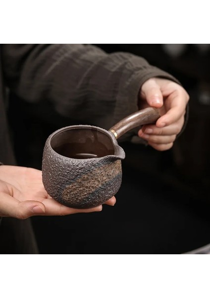 Bir Stil Japon Abanoz Saplı Peri Fincan El Yapımı Retro Taşlı Peri Fincan Çay Deniz Chahai Gongdaobei Çay Fincanı 250ML (Yurt Dışından) modelleri