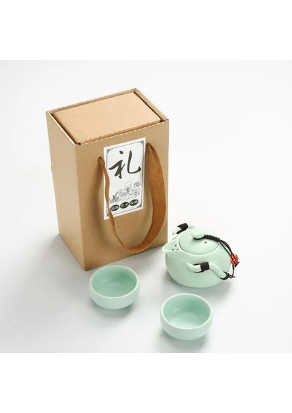 Yeşil 3 Adet Hediye Kutusu Stili Çin Çay Seyahat Çay Seti Kung Fu Çay Seti Seramik Taşınabilir Demlik Porselen Teaset Gaiwan Çay Bardakları Çay Töreni Çay Aracı (Yurt Dışından)