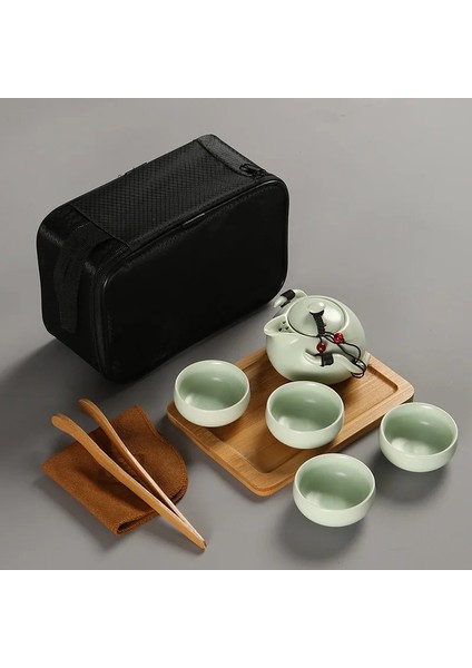 Yeşil 3 Adet Hediye Kutusu Stili Çin Çay Seyahat Çay Seti Kung Fu Çay Seti Seramik Taşınabilir Demlik Porselen Teaset Gaiwan Çay Bardakları Çay Töreni Çay Aracı (Yurt Dışından)
