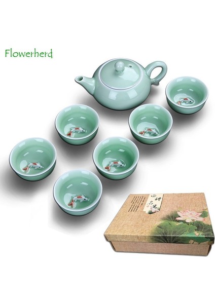 X1 Stili Seramik Porselen Çay Seti Teaware Çay Potu Çay Bardağı Seladonlar Balık Fincan Çay Seti Çaydanlık Yaratıcı Kung Fu Çay Seti Çay Bardağı 6 Set (Yurt Dışından) fiyatları