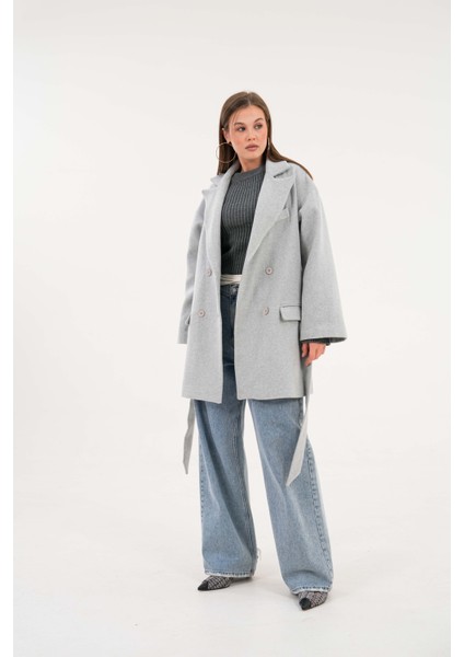 Gri Cepli Kuşaklı Kruvaze Kaşe Kaban modelleri