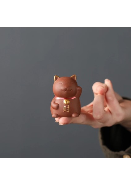 Bir Stil 4x3.8x5.5cm Çin Butik Mor Kil Çay Pet Maskot Şanslı Kedi Çay Heykelcik Süsler El Yapımı El Sanatları Çay Seti Dekorasyon Aksesuarları (Yurt Dışından)