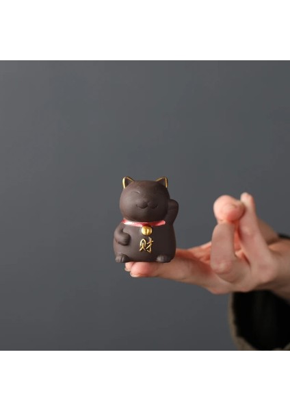 Bir Stil 4x3.8x5.5cm Çin Butik Mor Kil Çay Pet Maskot Şanslı Kedi Çay Heykelcik Süsler El Yapımı El Sanatları Çay Seti Dekorasyon Aksesuarları (Yurt Dışından)