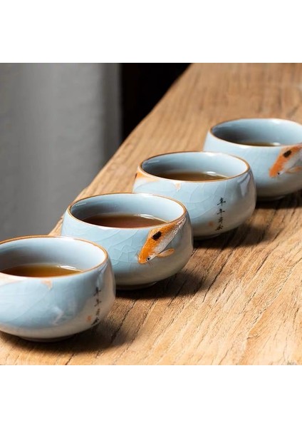Çay Fincanı2 Tarzı Ru Fırın Çay Fincanı Seramik Ru-Porselen Gracked Glaze Master Cup Bireysel Fincan Tek Fincan Çay Kase Kung Fu Çay Bardağı Hediye Seti Çay Fincanları (Yurt Dışından)