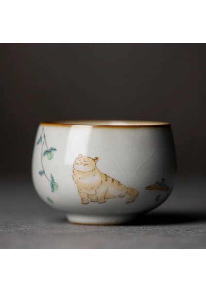 B3 - 6.8x4.7cm 100ML Stili Büyük Ru Fırın Çay Fincanı Seyahat Kişisel Meditasyon Fincan El Yapımı Seramik Çay Kase Pu'er Master Fincan Ev Çay Seti Aksesuarları (Yurt Dışından)