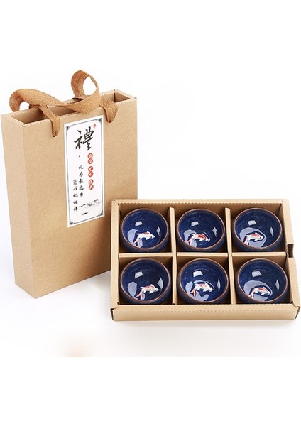 No.9 Tarzı Hediye Paketi D Altın Balık Çin Çay Bardağı Seti, Kung Fu Çay Seti Crackle Sır Seyahat Çay Kase Çin Çay Fincanı Setleri (Yurt Dışından)