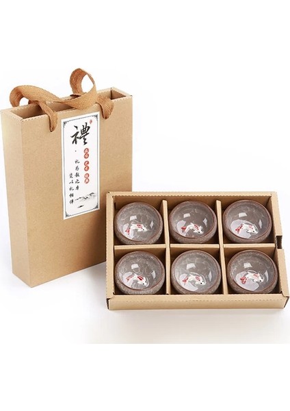 No.9 Tarzı Hediye Paketi D Altın Balık Çin Çay Bardağı Seti, Kung Fu Çay Seti Crackle Sır Seyahat Çay Kase Çin Çay Fincanı Setleri (Yurt Dışından) modelleri
