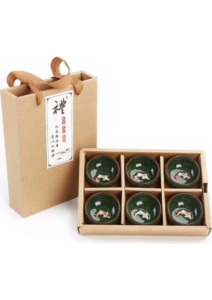 No.9 Tarzı Hediye Paketi D Altın Balık Çin Çay Bardağı Seti, Kung Fu Çay Seti Crackle Sır Seyahat Çay Kase Çin Çay Fincanı Setleri (Yurt Dışından) fırsatları