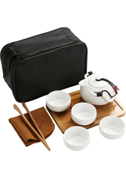 Beyaz 5 Adet Çanta Stili Çin Çay Seyahat Çay Seti Kung Fu Çay Seti Seramik Taşınabilir Demlik Porselen Teaset Gaiwan Çay Bardakları Çay Töreni Çay Aracı (Yurt Dışından)