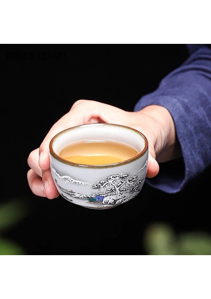B6 --7x5.5cm 125ML Stili Çin Ru Fırın Seramik Çay Fincanı Nefis El-Boyalı Desen Tek Bardak Çay Kase Usta Bardak Bireysel Bardak El Yapımı Teaware (Yurt Dışından)