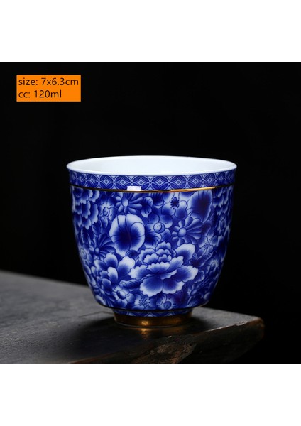 B2 Tarzı Retro Mavi ve Beyaz Porselen Çay Cuese Jingdezhen Küçük Çay Kase Altın Bantlı Seramik Çay Fincanı Kahve Kupa Ev Drinkware (Yurt Dışından)