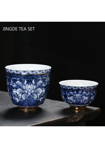 B2 Tarzı Retro Mavi ve Beyaz Porselen Çay Cuese Jingdezhen Küçük Çay Kase Altın Bantlı Seramik Çay Fincanı Kahve Kupa Ev Drinkware (Yurt Dışından) fiyatları