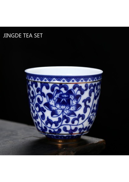 B2 Tarzı Retro Mavi ve Beyaz Porselen Çay Cuese Jingdezhen Küçük Çay Kase Altın Bantlı Seramik Çay Fincanı Kahve Kupa Ev Drinkware (Yurt Dışından) fırsatları