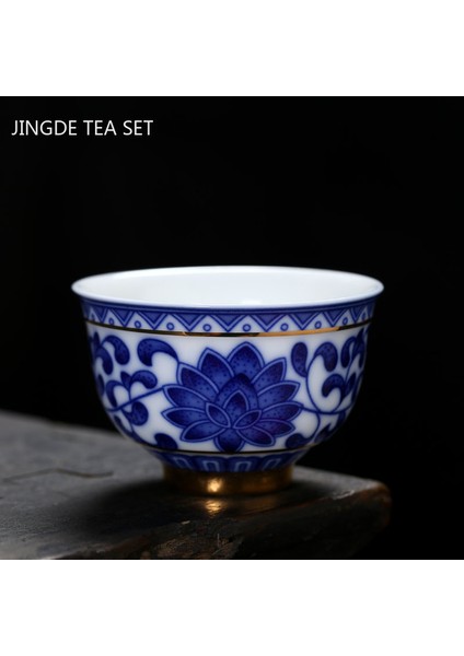 B2 Tarzı Retro Mavi ve Beyaz Porselen Çay Cuese Jingdezhen Küçük Çay Kase Altın Bantlı Seramik Çay Fincanı Kahve Kupa Ev Drinkware (Yurt Dışından) indirimleri
