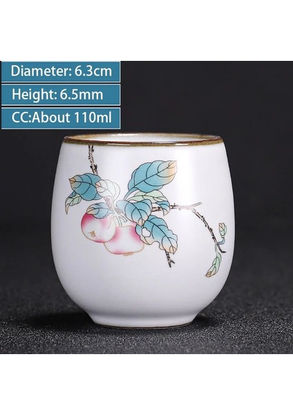 A2--6.3x6.5cm 110ML Stili Çin Ru Fırın Seramik Çay Fincanı Nefis El-Boyalı Desen Tek Bardak Çay Kase Usta Bardak Bireysel Bardak El Yapımı Teaware (Yurt Dışından)